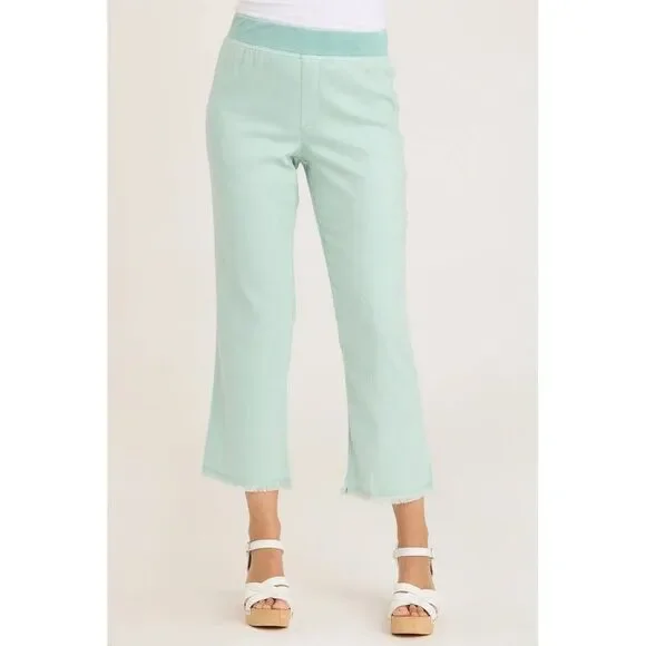 Wearables XCVI Sara Ankle Pants Pull On‎ Crop Raw Hem Elastic Waist M Mint Green - Picture 3 of 16